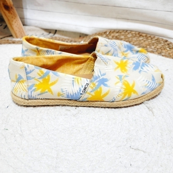 TOMS ALPARGATA CANVAS PRINTED ESPADRILLE Birch Trop Palm Rope, sz 9 - Picture 4 of 9